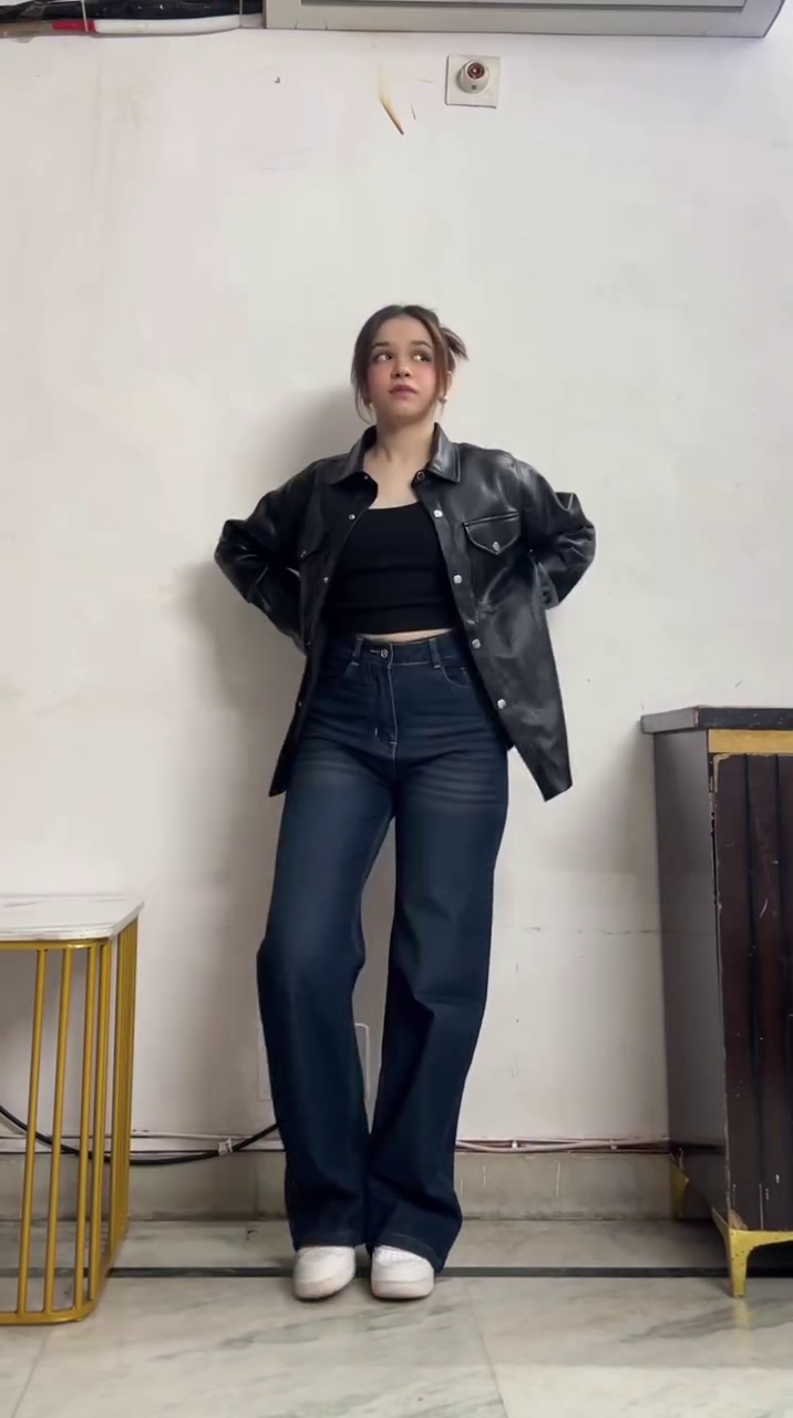 Black Leather Jacket & Denim