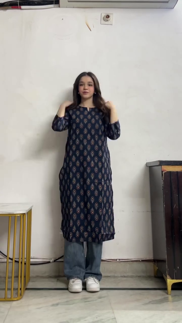Teal Printed Kurta with Jeans