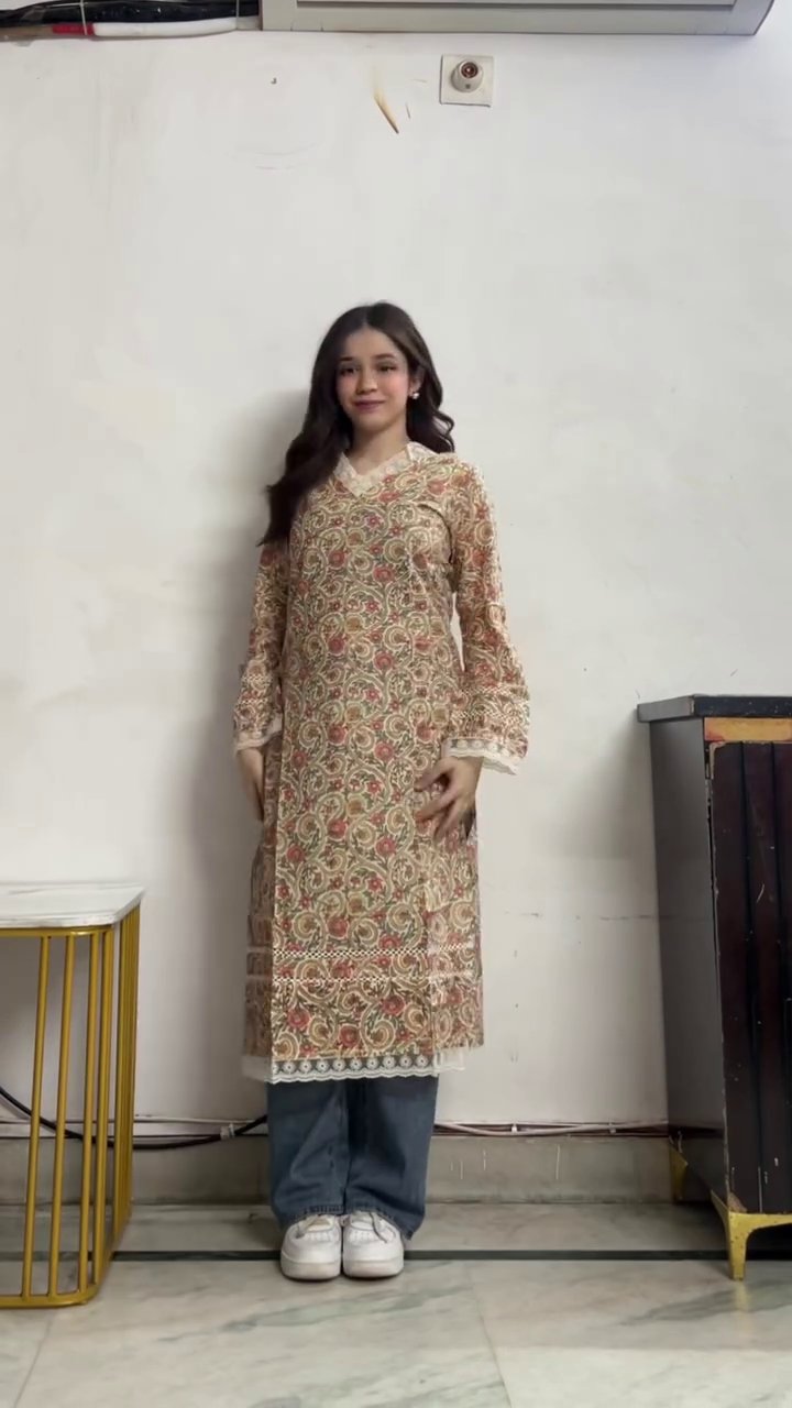 Teal Printed Kurta with Jeans