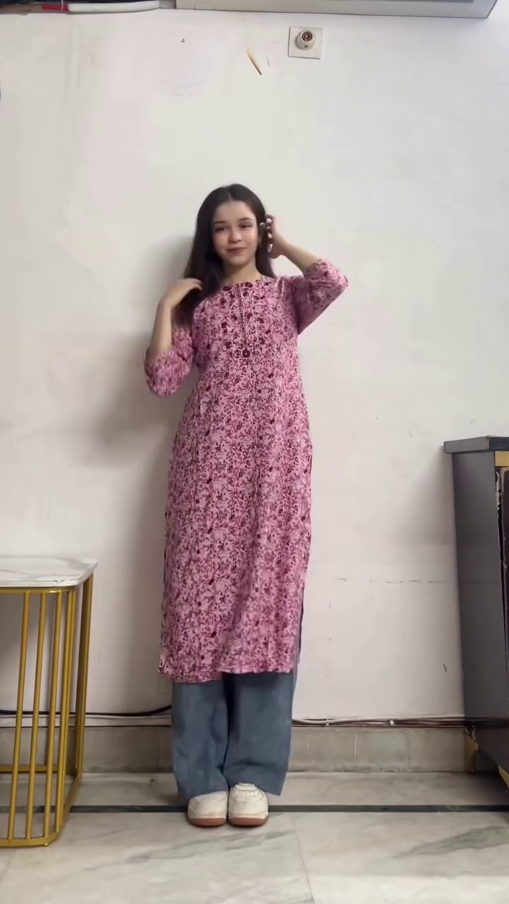 Red Floral Kurta with Jeans