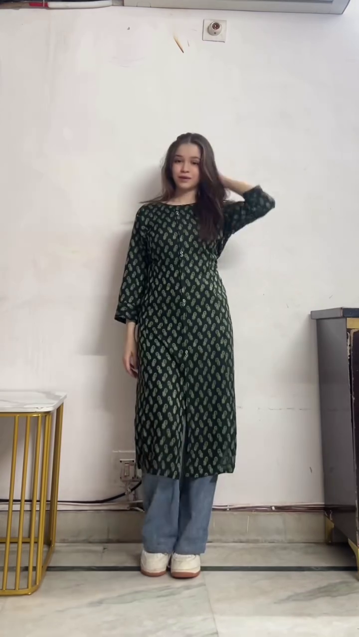 Red Floral Kurta with Jeans