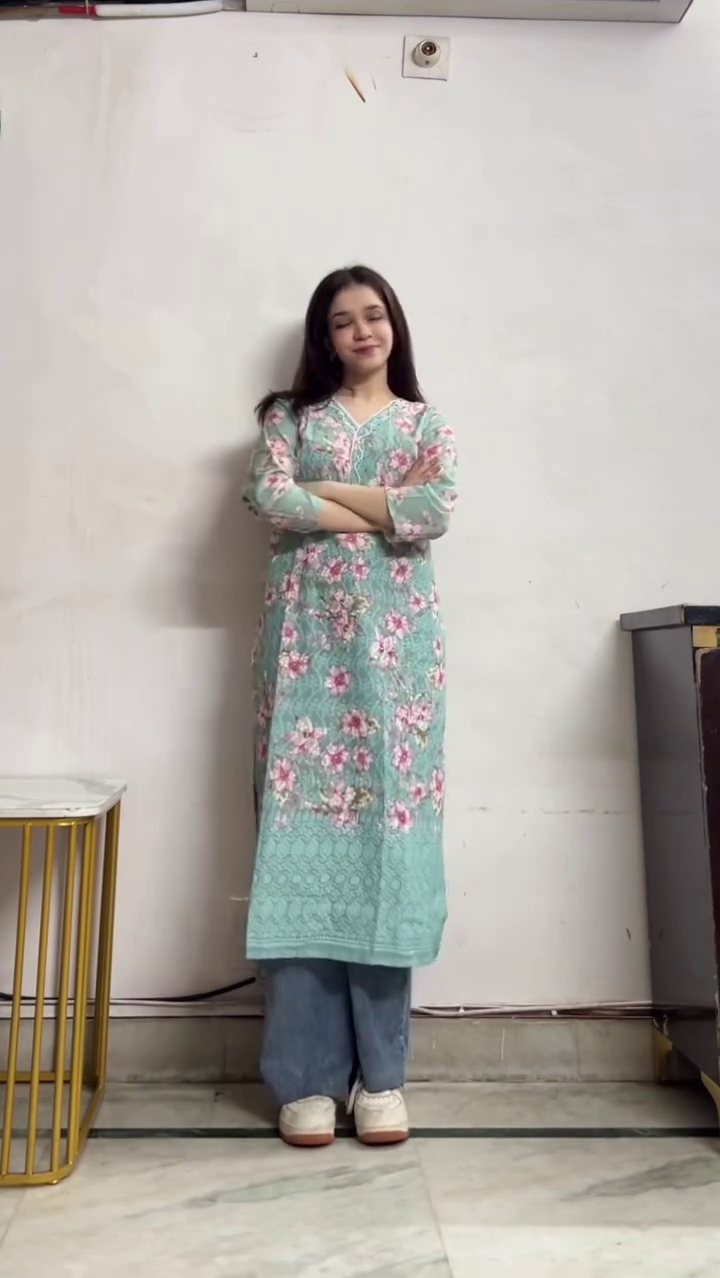 Mint Floral Kurta with Jeans