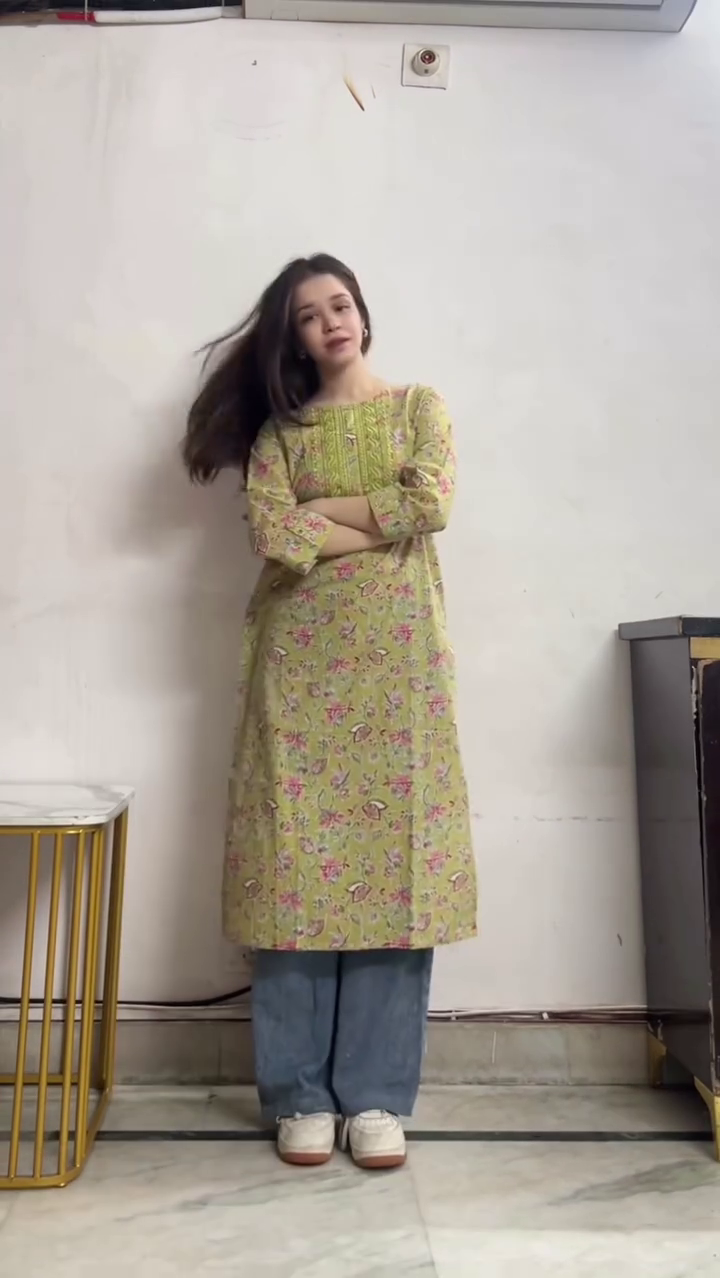 Mint Floral Kurta with Jeans