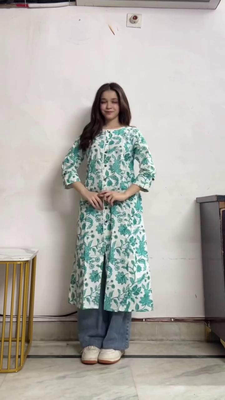 Yellow Floral Kurta with Jeans