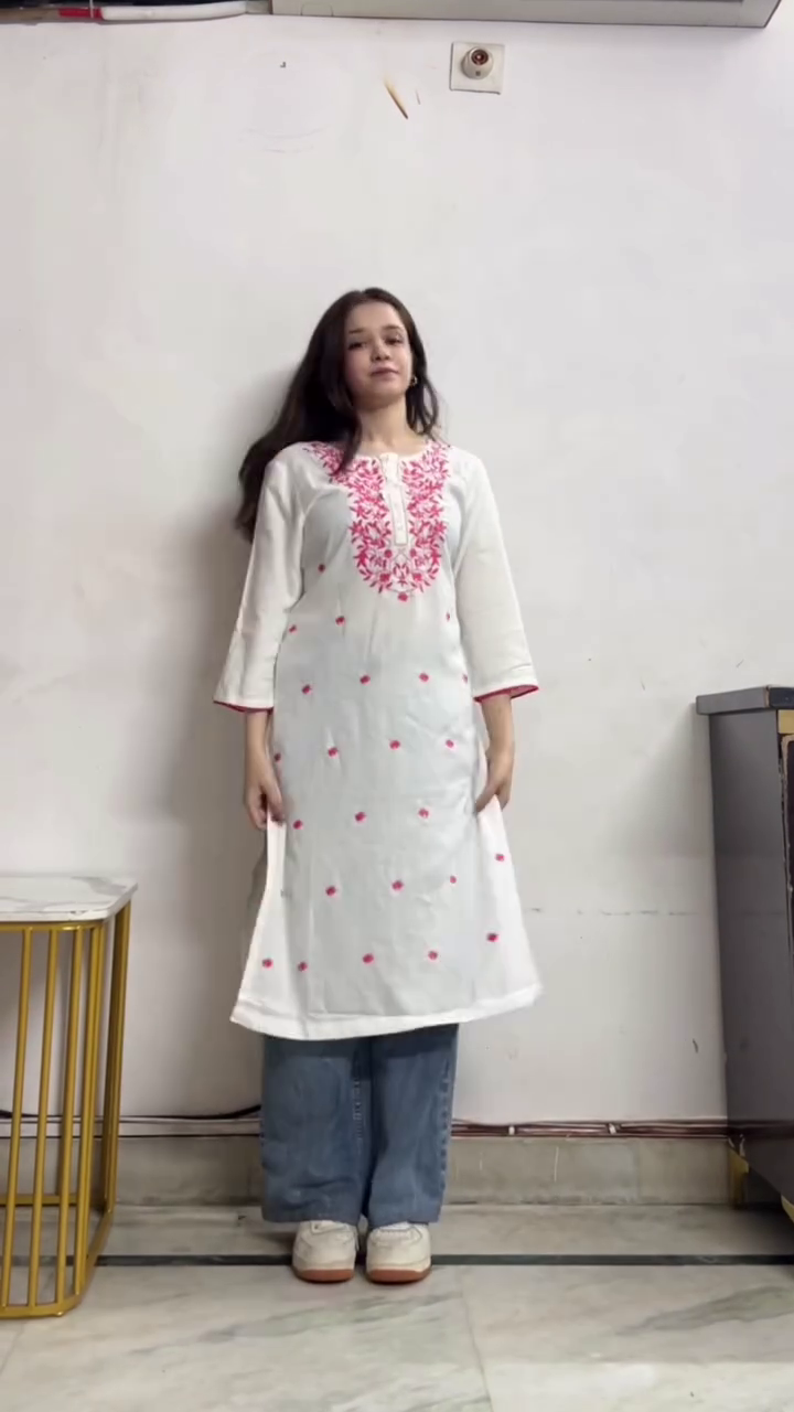 Yellow Floral Kurta with Jeans