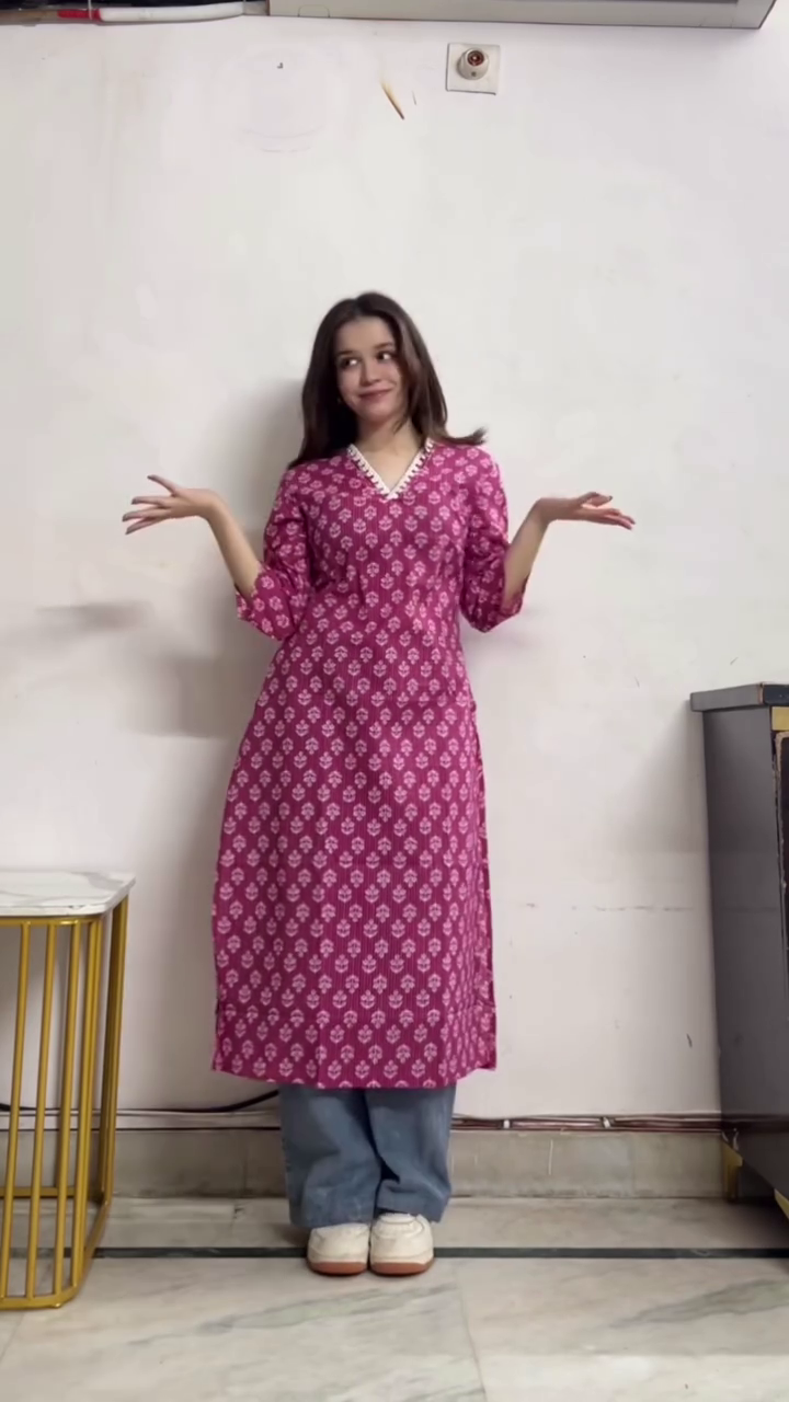 Yellow Floral Kurta with Jeans