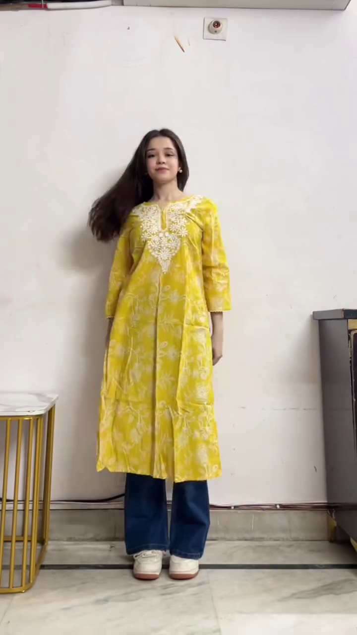 Mustard Printed Long Kurta