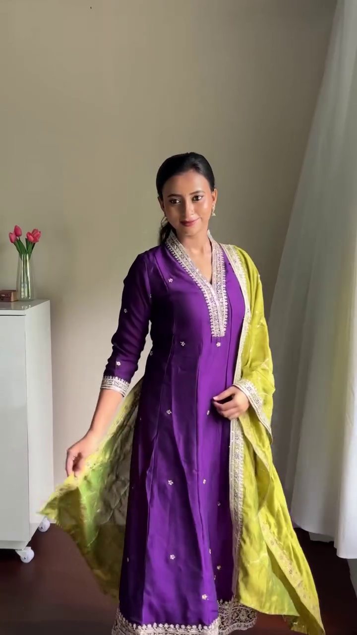 Lavender Kurta with White Dupatta