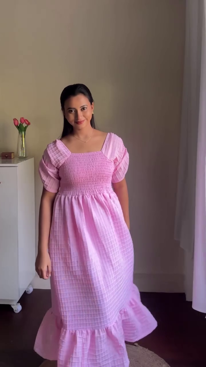 Maroon Smocked Midi Dress