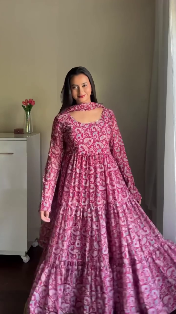 Pink Floral Anarkali Dress