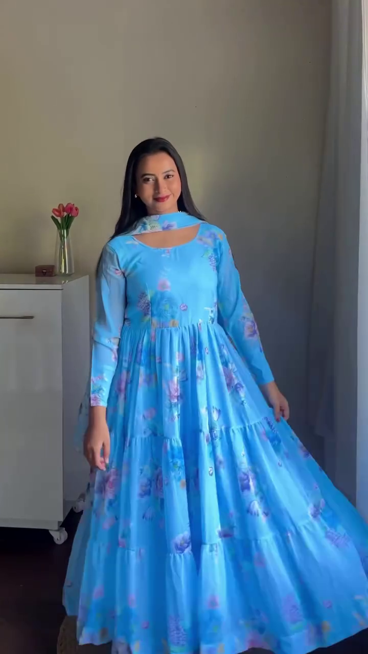 Pink Floral Anarkali Dress