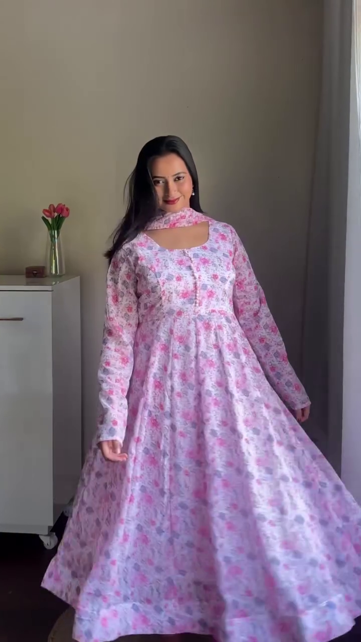 Pink Floral Anarkali Dress
