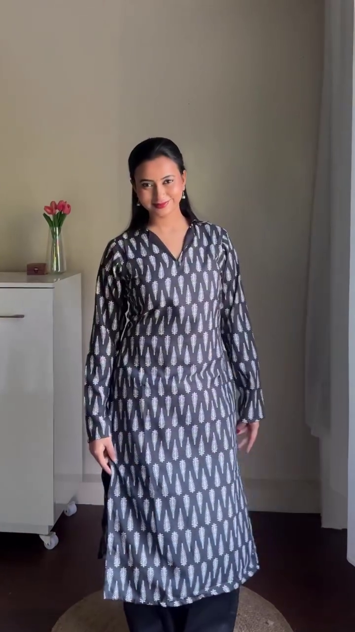 Black Printed Kurta Set