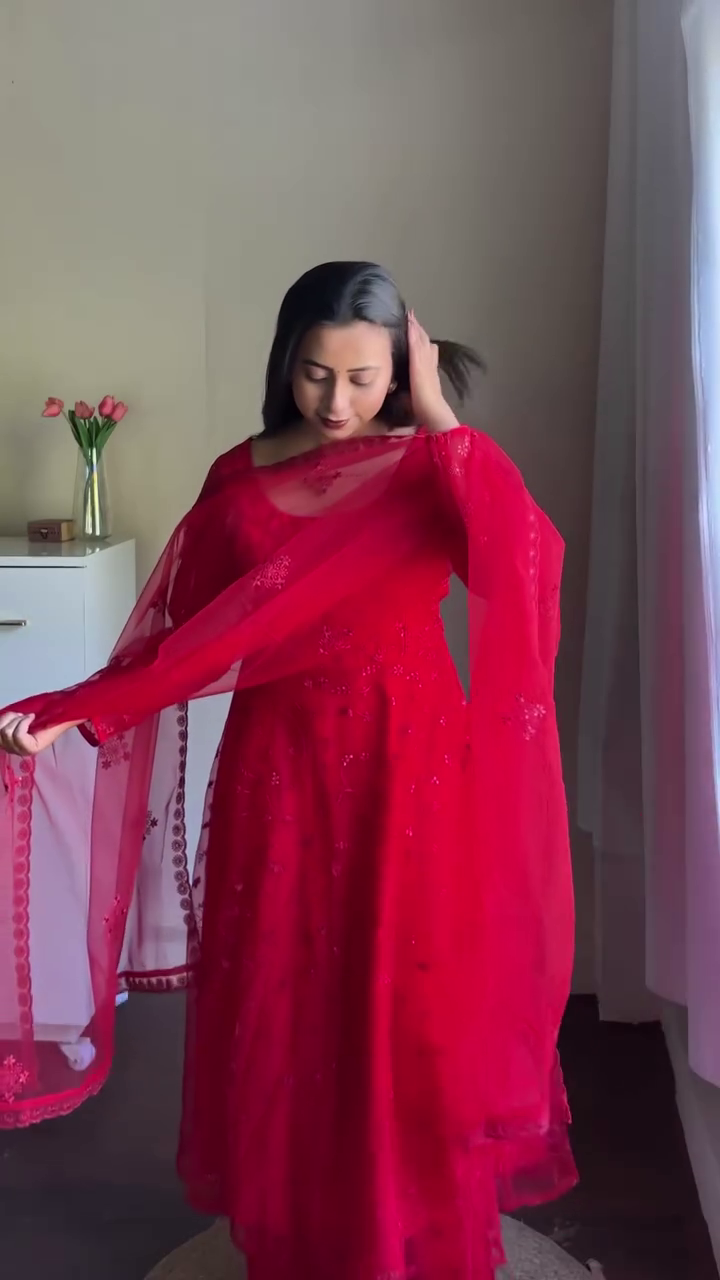 Red Embroidered Ethnic Suit