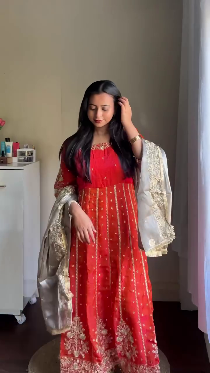 Red Festive Anarkali with Dupatta