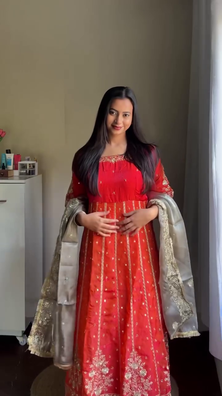 Red Festive Anarkali with Dupatta
