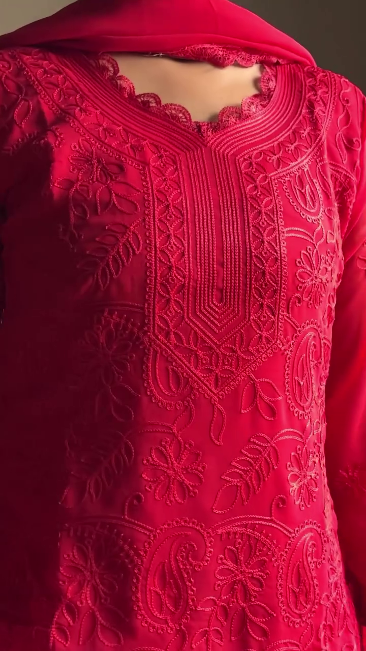 Red Chikankari Style Kurta