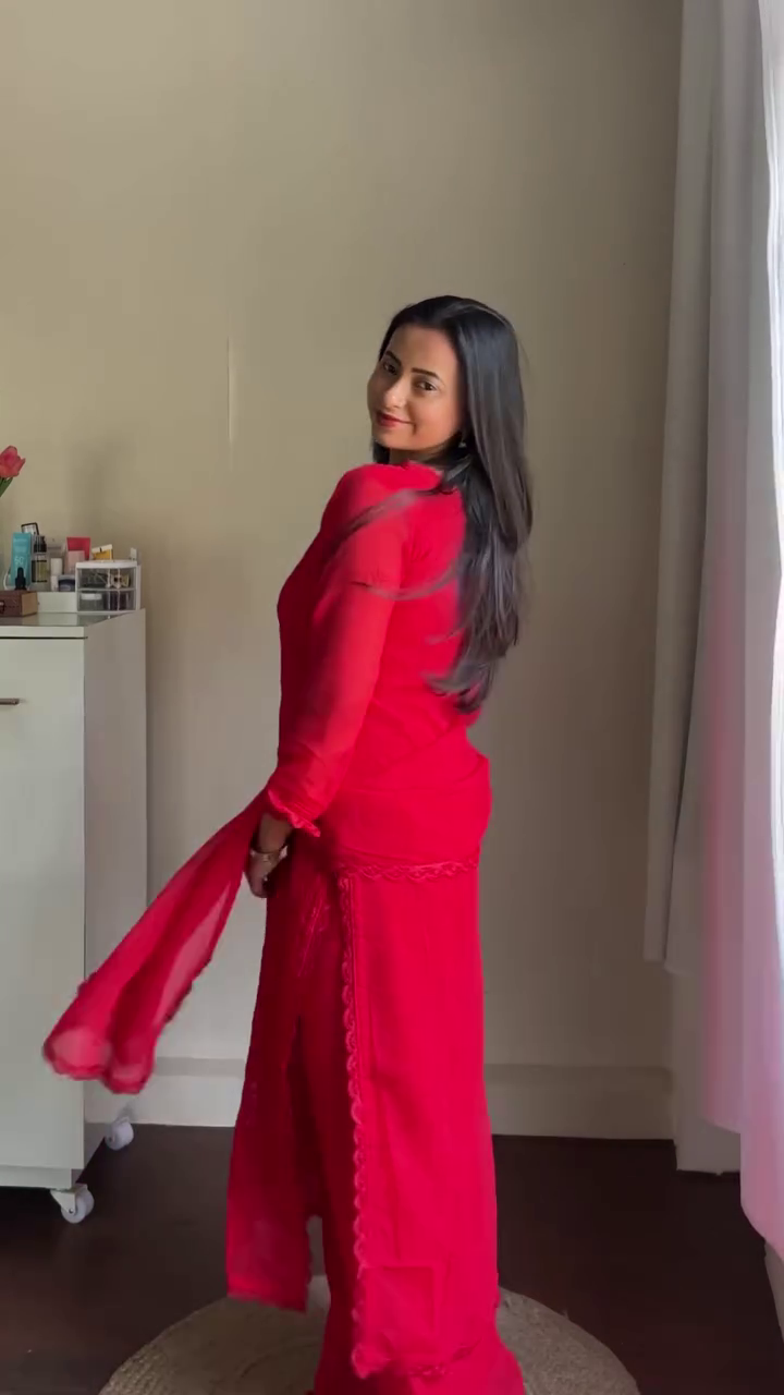 Red Chikankari Style Kurta