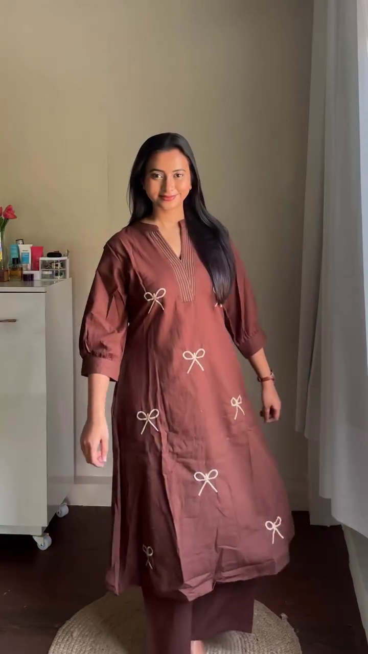 Brown Minimal Printed Kurta Set