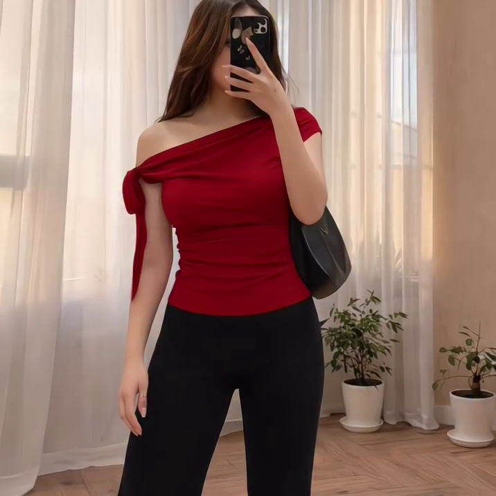 Chic Blue Off-Shoulder Top