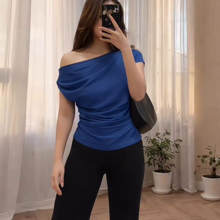 Chic Blue Off-Shoulder Top