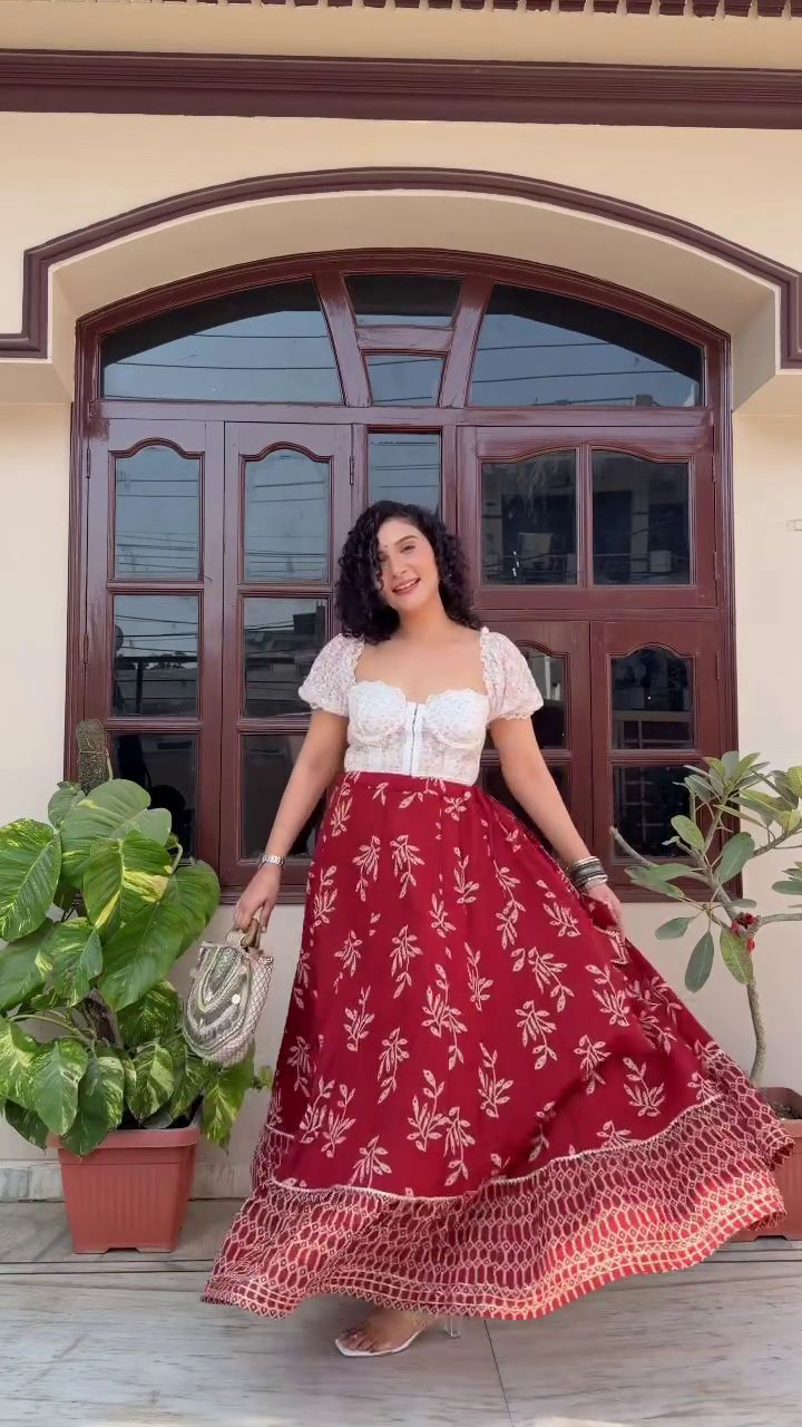 Pink Printed Maxi Skirt Set