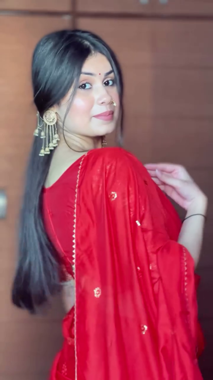 Designer Red Draped Lehenga Saree Set