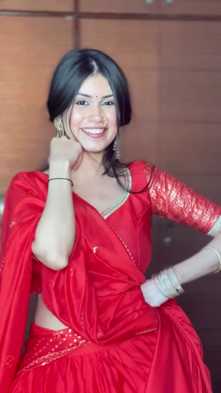 Designer Red Draped Lehenga Saree Set