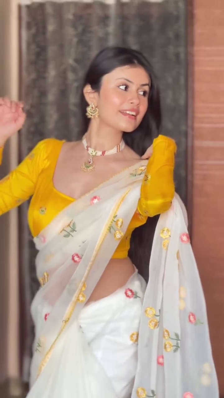 Yellow & White Floral Saree
