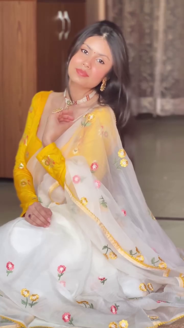 Yellow & White Floral Saree