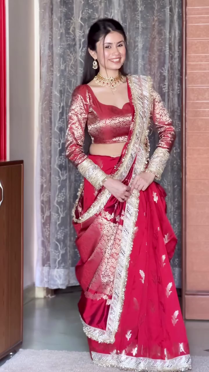 Red Banarasi Lehenga Saree