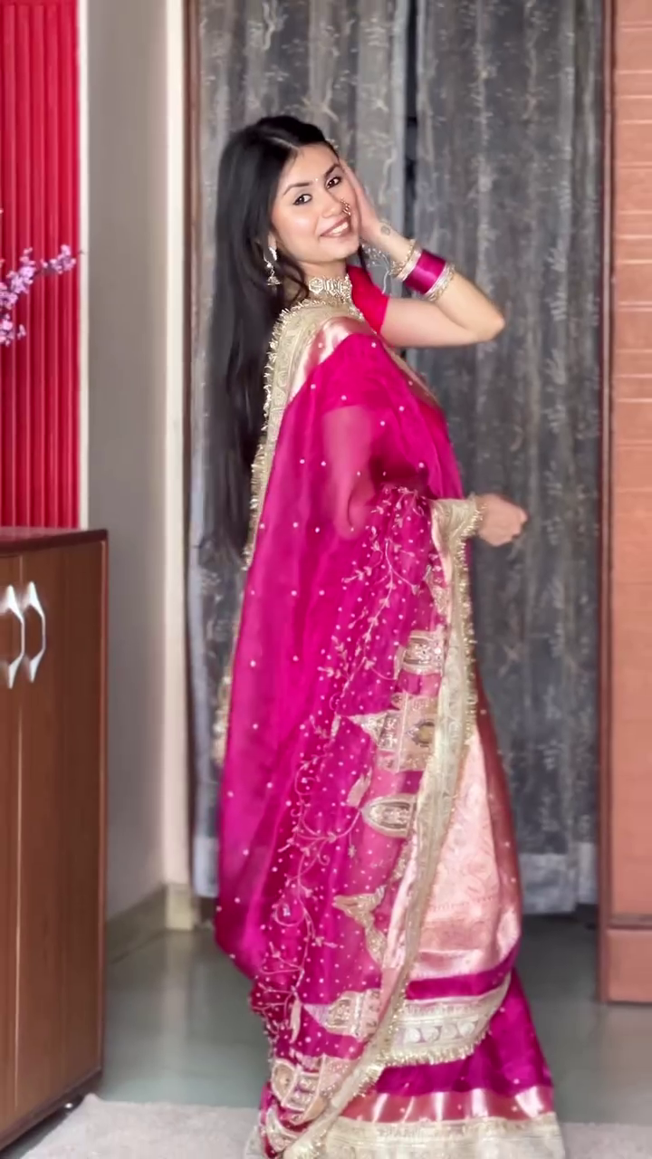 Rani Pink & Gold Saree