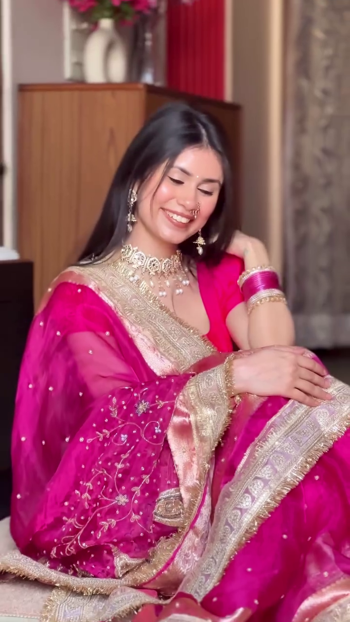 Rani Pink & Gold Saree