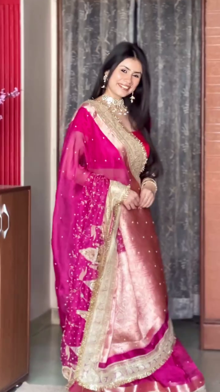 Rani Pink & Gold Saree
