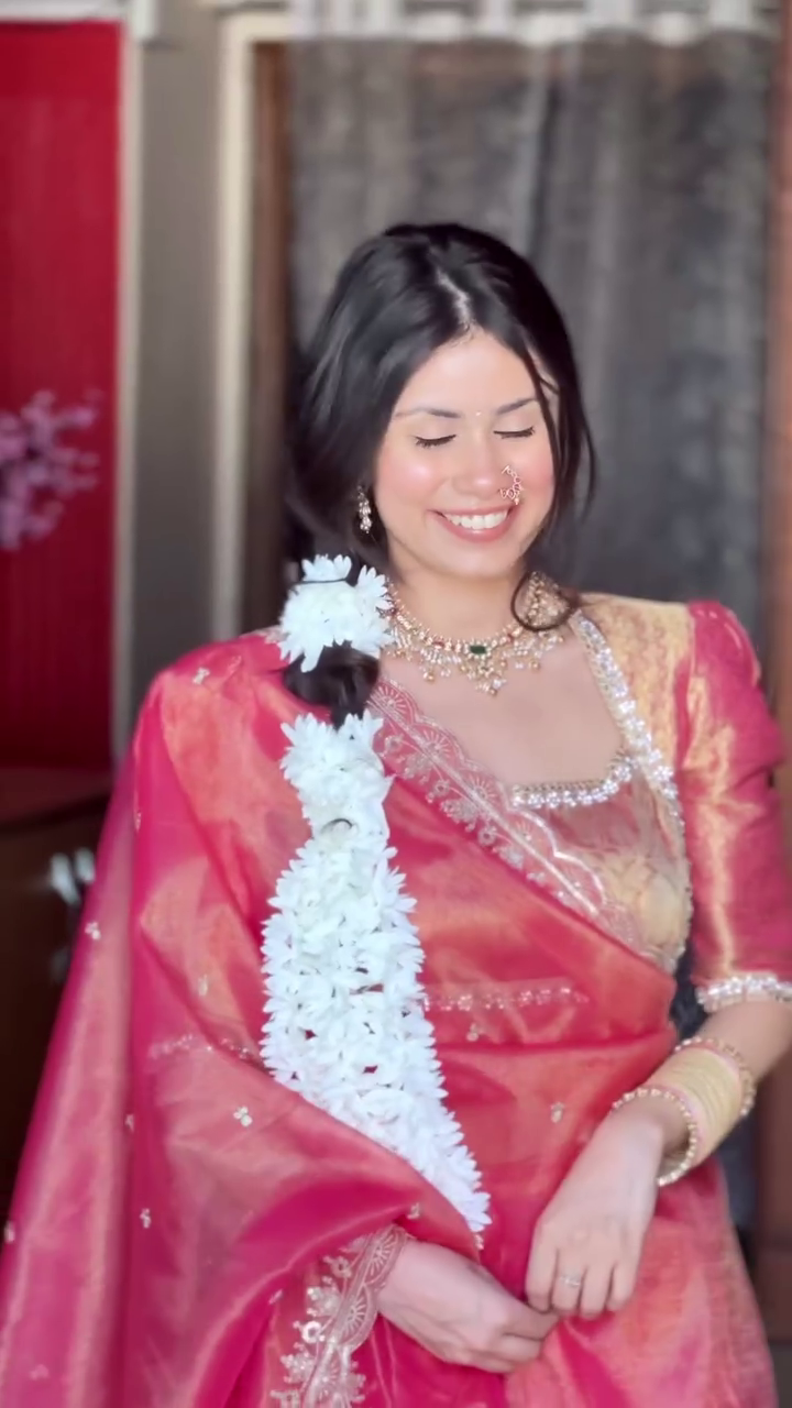 Coral Pink Silk Saree