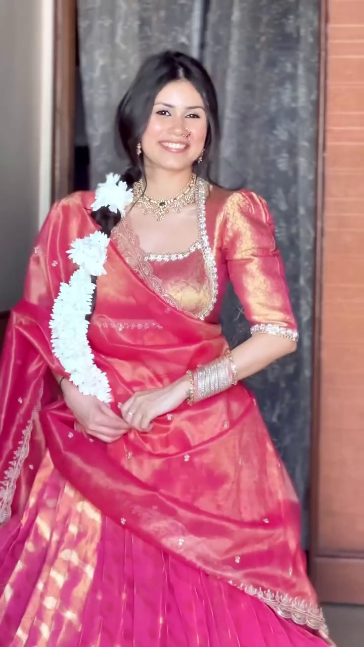 Coral Pink Silk Saree