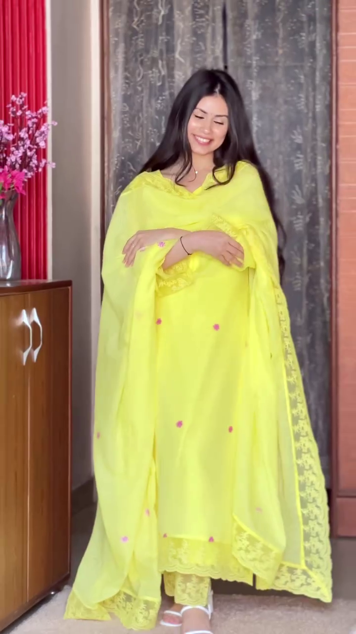 Lime Yellow Kurta Set with Dupatta