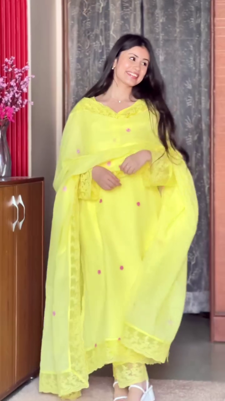 Lime Yellow Kurta Set with Dupatta