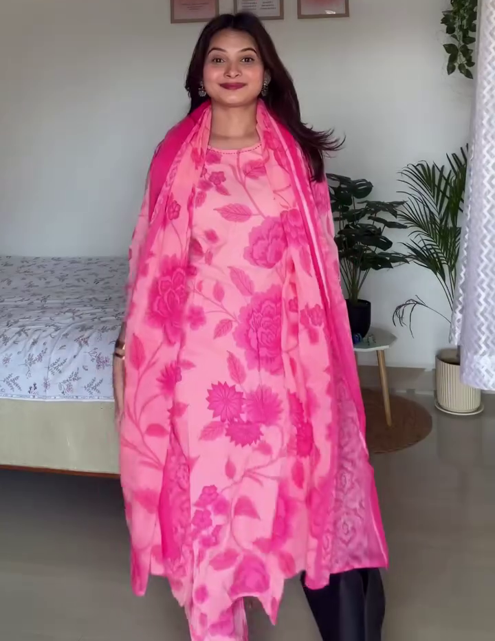 Navy Blue Printed Kurta Set with Dupatta