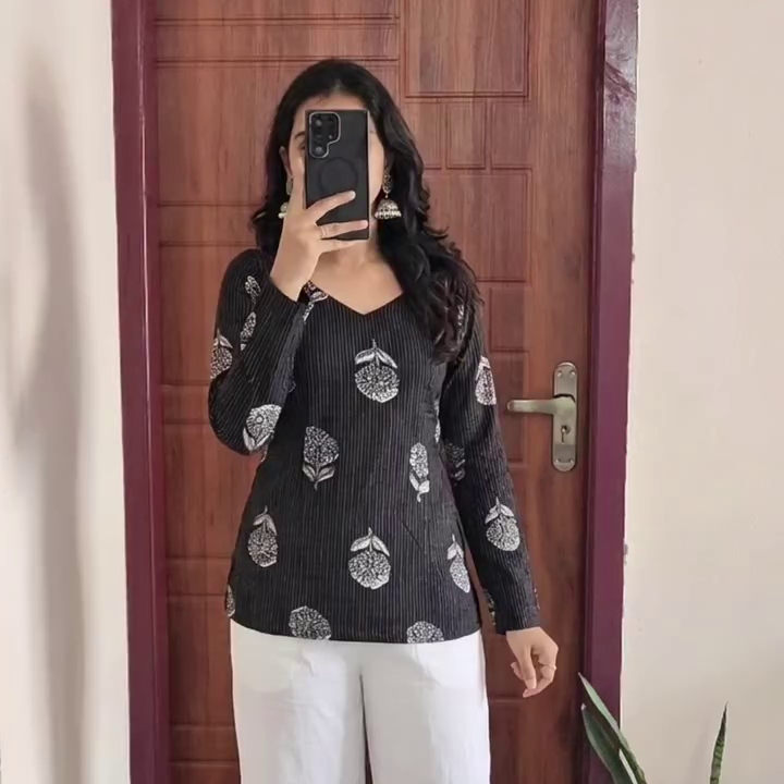 Red Printed Peplum Top with Denim Pairing