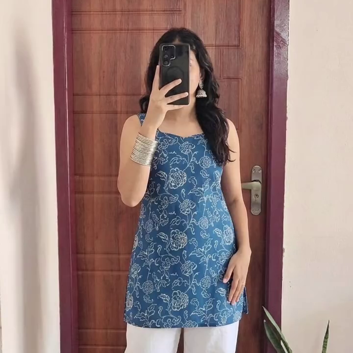 Red Printed Peplum Top with Denim Pairing