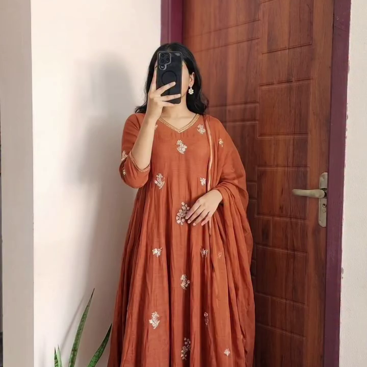 Crimson Anarkali Dress with Embroidered Dupatta