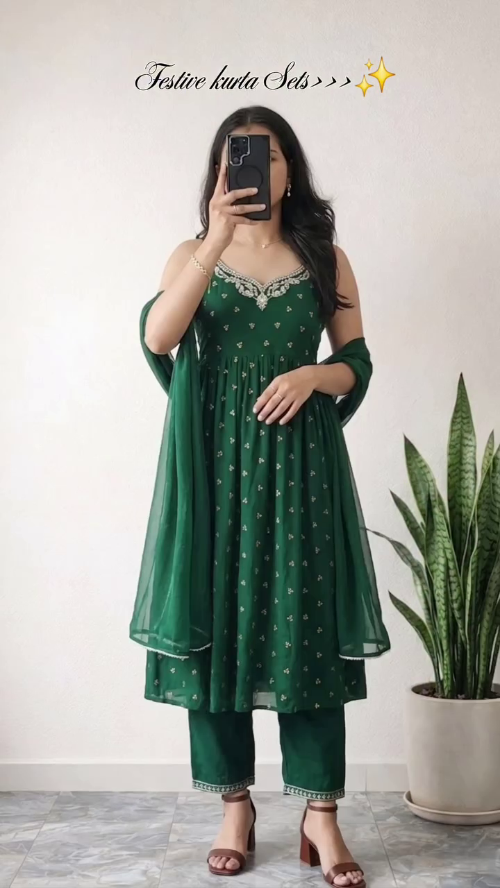 Emerald Green Festive Kurta Set with Dupatta