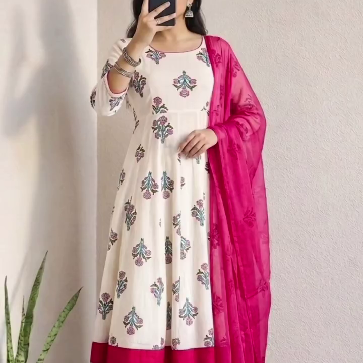 Blue & White Printed Kurta Set with Dupatta